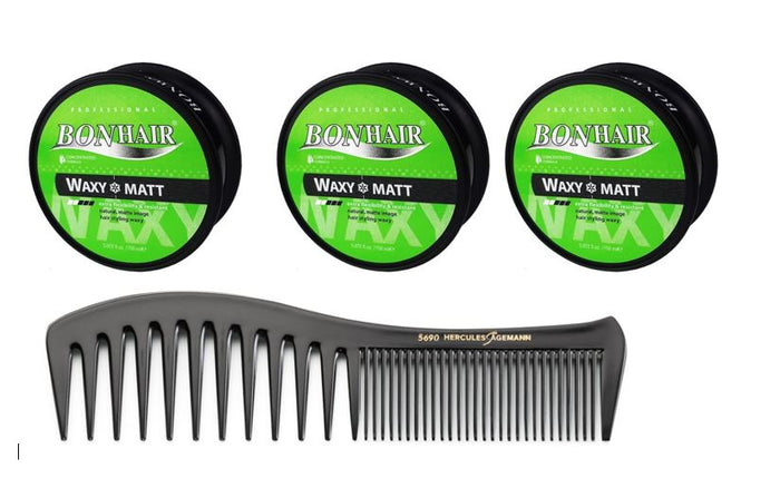 Bonhair Waxy Matte Hair Styling Wax 3 Stuks + Gratis Styling Kam